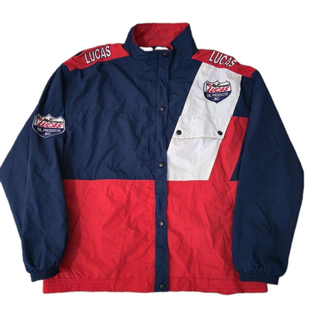 Vintage Lucas Oil Products Racing Blue & Red Windbreaker Jacket Size 2XL